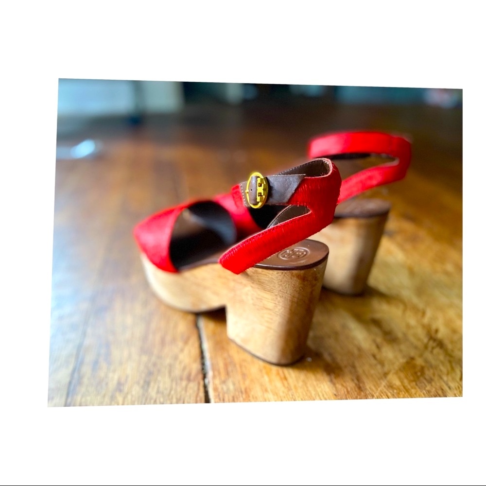 TORY BURCH CAMILLA PLATFORM RED LEATHR SANDAL EUC - Picture 7 of 14